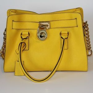 Yellow Michael Kors Hamilton lock and key satchel
